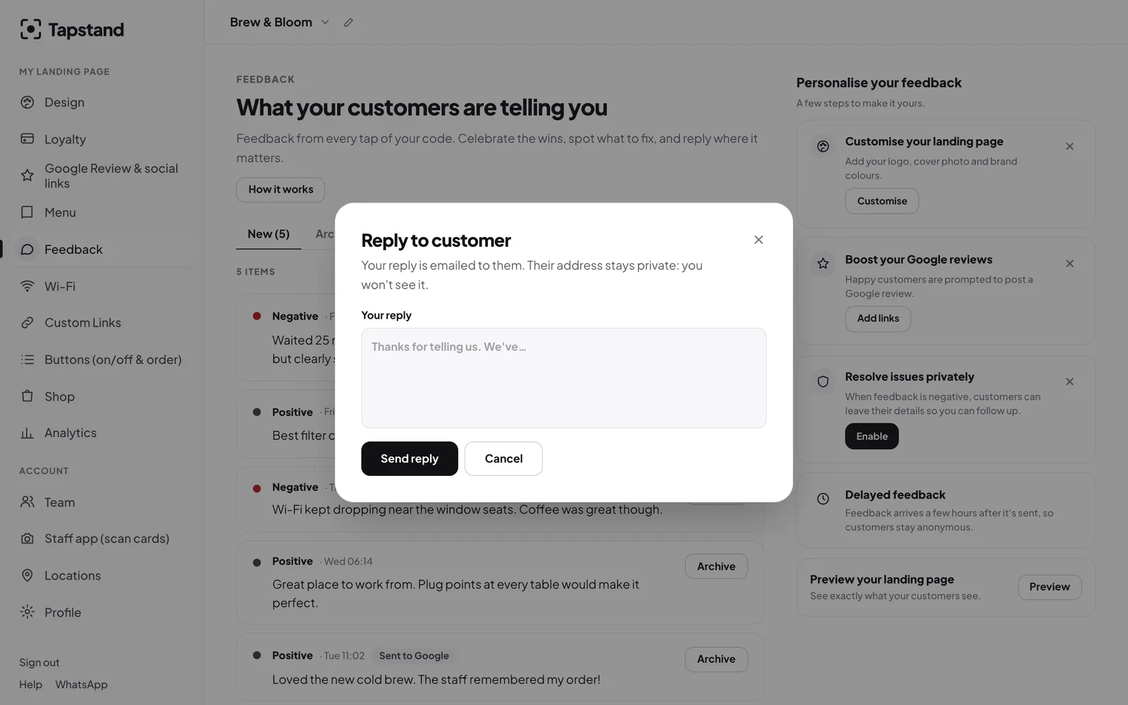 Replying privately to a customer from the feedback inbox